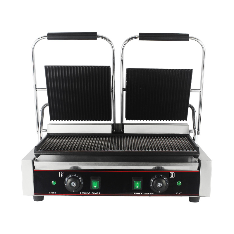 Stainless Steel Commercial Electric Double Plates Panini Grill Kitchen Machine